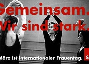 Banner zum internationalen Frauentag "Gemeinsam sind wir stark"