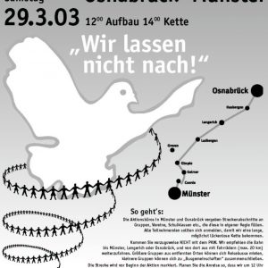 Plakat Friedenskette Münster-Osnabrück "Wir lassen nicht nach"