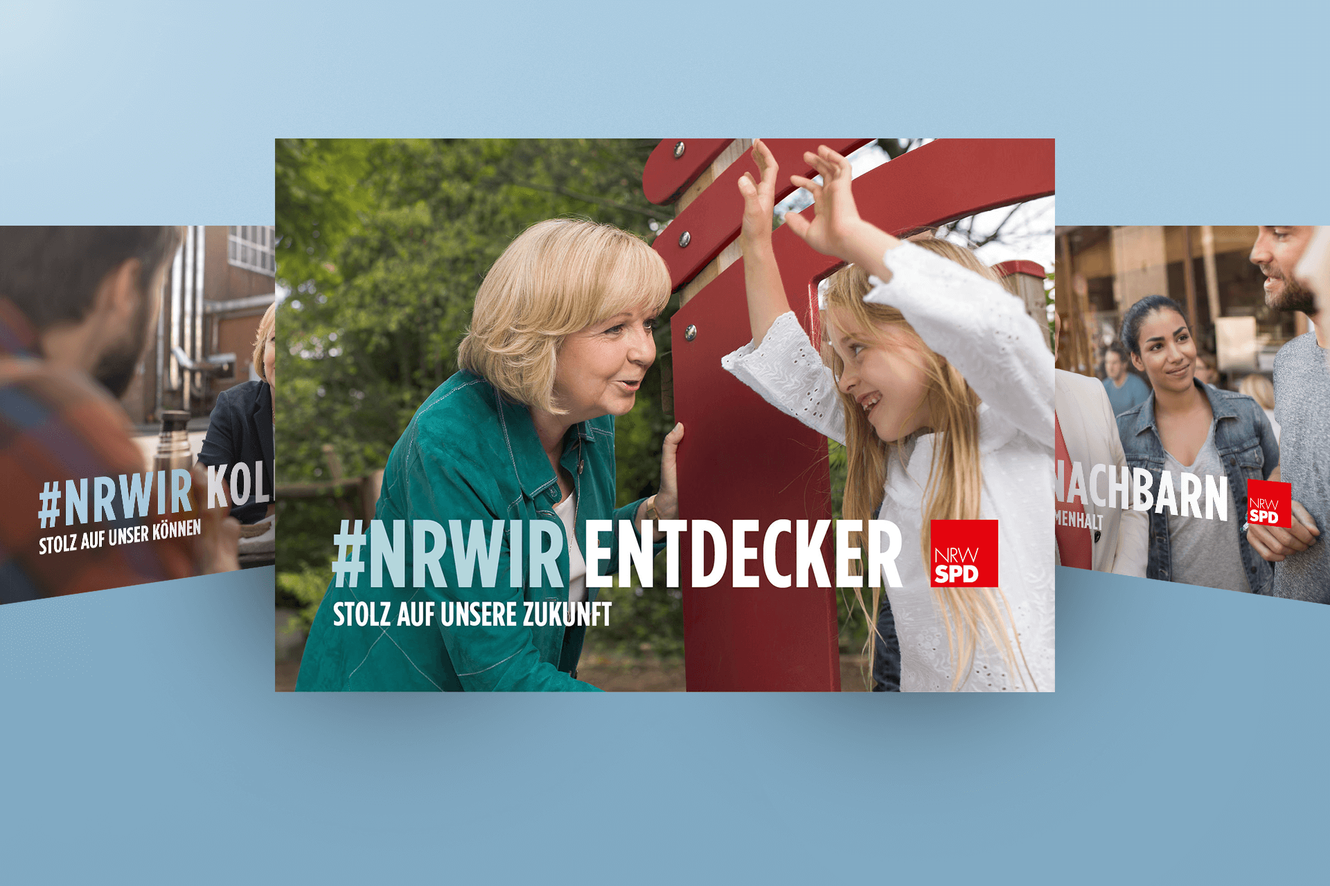 Beitragsbild zur Kampagne #NRWIR. Hannelore Kraft unterhält sich mit einem Mädchen