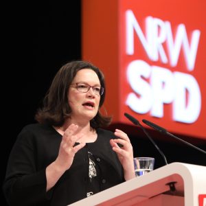 Andrea Nahles hält eine Rede auf dem Landesparteitag